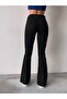 Selena High Waist Lycra Jet Black Spanish Flare Jeans Trousers - 5