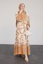Patterned Viscose Brown Dress with Placket Front - 5