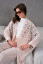 Women's Leopard Patterned Stone Embroidered Linen Kimono and Trousers Bottom Top Set - 5