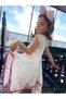 Asymmetrical Striped Girl's White Lace Dress - 6