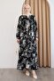 Mari Flower Patterned Black Dress - 5
