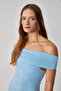 Ankala Women Regular Short Sleeve Carmen Collar Blue Dress - 5