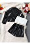 2-Piece Girl's Faux Leather Combination Shorts Jacket - 2