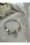 Silver Color Butterfly Figured Stone Charm Bracelet - 3