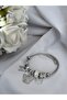 Silver Color Butterfly Figured Stone Charm Bracelet - 2