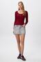 Women's Sophia Cotton Corset Look Buttoned Ribbed Long Sleeve Burgundy Blouse - 5