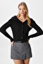 Women's Terra Ribbed Black Buttoned Knitwear Cardigan - 4