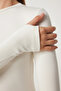 Women's Black Crew Neck Finger Snap Long Sleeve Stretchy Body Blouse White - 2