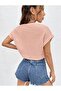 Women's Bat Sleeve Oversize Mold Waffle Fabric Pink T-Shirt Crop Top - 3