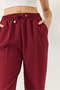 Women's Burgundy Elastic Waist Tie-Up Double Pocket Carrot Cut Trousers 80178 60271079 - 6