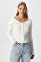 Women's Terra Corded Ecru Buttoned Knitwear Cardigan - 8