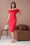 Women's Red Atlas Fabric Strapless Neck Design Midi Dress - 4