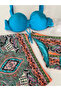 Women's Blue Stone Embroidered Patterned 3 Piece Bikini Suit Hzl25S-Lc3326 - 4
