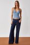 Lillean Women's Double Breasted Collar Slim Thin Tulle Blue Blouse - 5