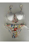 Women's White Stone Embroidered Lined Bikini Suit Hzl25S-Lc208 - 2