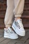 Frm-018 High Sole Lace-Up Silver Patterned Sports Shoes