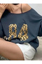 Women's Off Shoulder Boat Neck Leopard 84 Printed T-Shirt - 2