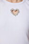 Sparkling Heart Accessory Ribbed Cotton Knitted Blouse White Lns0023 - 4