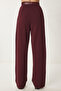 Belted Comfortable Palazzo Knitted Trousers Bordo Lrv0093 - 5