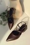 Pure Bitter Brown Matte Leather Pointed Toe Short Block Heeled Women's Shoes - 3