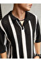 Eyelet Design Striped Knit Polo - 3