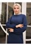 Dress with Frill Hem - Navy Blue - Sahra Butik - 5
