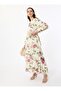 Floral Patterned Chiffon Dress with Fold Skirt - Patterned - Refka - 3