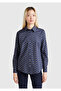 Women's Navy Blue 100% Cotton Patterned Cuffed Regular Fit Muslin Shirt