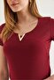 Collar V Detail Short Sleeve Camisole Blouse Claret Red - 4