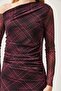 One Shoulder Lined Plaid Maxi Length Tulle Dress Burgundy - 3