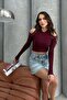 Off-Shoulder Stone Detailed Blouse Claret Red