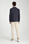 Pieros Men's Dark Navy Cotton Blended Slim Fit Slim Fit Four Seasons Blazer Jacket - 6