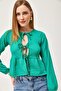 Lace-Up Detailed Stretchy Knitted Blouse Green - 3