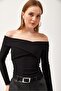 Ottoman Fabric Cross Collar Detail Blouse Black - 3