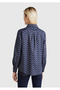 Women's Navy Blue 100% Cotton Patterned Cuffed Regular Fit Muslin Shirt - 3