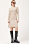Turtleneck Knitwear Mini Dress Beige - 5