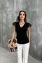 Women's Sleeves Lace Detail V Neck Blouse - 6