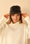 Patent Leather Bucket Women's Hat Black Leather Fisherman Type - 4