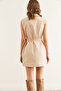 Women's Beige Lined Belted Fleto Pocket Long Vest Ylk- 19000053 - 8