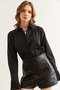 Women's Black Cuff Pleat Detail Shirt Gml- 19001275 - 5