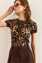 Women's Leopard Stone Crew Neck Short Sleeve Leopard T-Shirt Tsh- 19000841 - 3