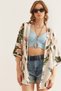 Women's Ecru Large Powder Floral Guipure Detailed Viscose Kimono CKT-19000053