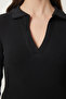 Women's Black Polo Collar Ribbed Knit Blouse GT00111 - 6