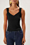 Black Thick Straps Drawstring Bodysitting Crop Knitted Blouse Twoss25Bz00273 - 3