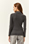 Women's Anthracite Button Detailed Half Fisherman Lycra Blouse BLZ-19001608 - 4