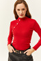 Women's Red Button Detailed Half Fisherman Lycra Blouse BLZ-19001608 - 3