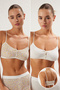 Multi Color 2-Pack Cotton Floral Underwire Free Cupless Strap Bralette Knitted Bra Thmss25Su00028