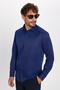 Modern Slim Fit Long Sleeve Plain Satin Cotton Men's Navy Blue Shirt