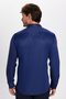 Modern Slim Fit Long Sleeve Plain Satin Cotton Men's Navy Blue Shirt - 5