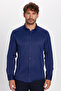 Modern Slim Fit Long Sleeve Plain Satin Cotton Men's Navy Blue Shirt - 4